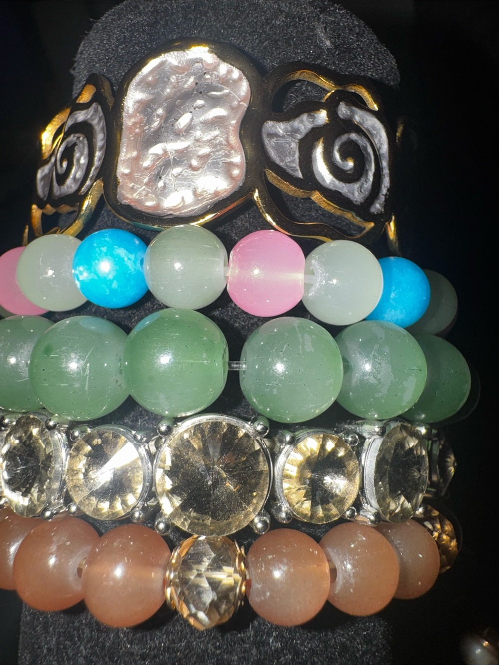 Stackable Mixed Gemstone and Bead Bracelet Set - Pink, Blue, Green, Peach